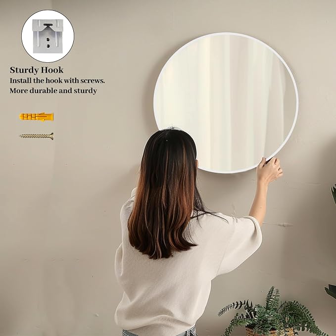 Sunniry White Round Mirror 30 inch, Large Round Mirror, Bathroom Mirror Matte Metal Frame, Circle Mirrors for Living Room, Bathroom, Wall, Hallway.