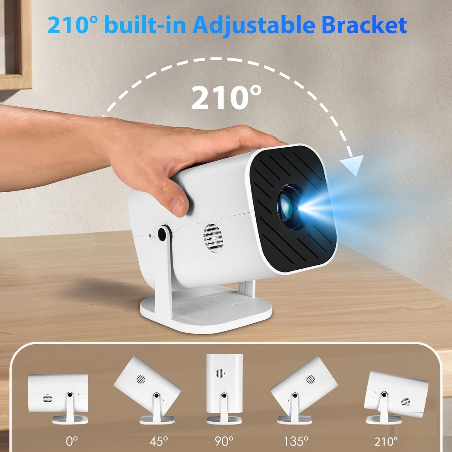 Skiennix Mini Projector - 1080P Bluetooth 5.3 Home Video Projector | Supports 4K, 210° Rotatable
