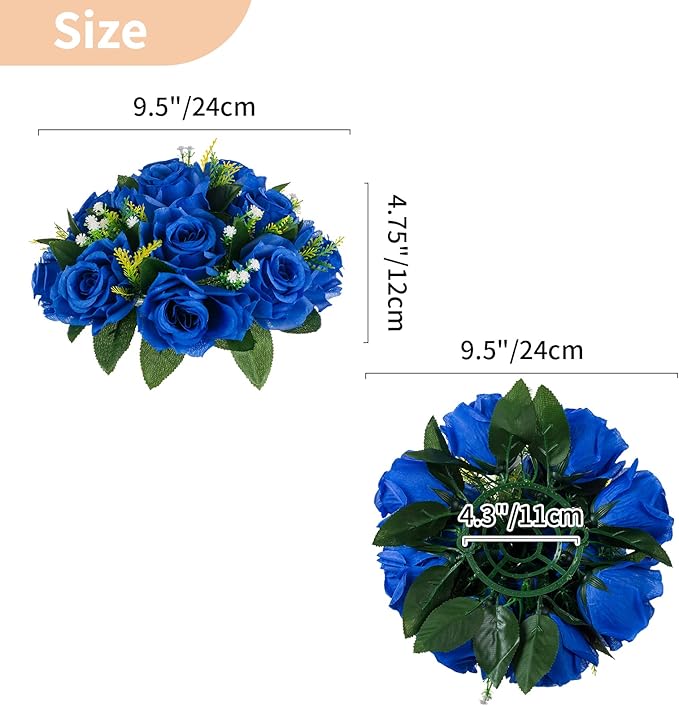 NUPTIO Flower Ball Arrangement Bouquet - 10 Pcs 9.5 inch Diameter Royal Blue Fake Flowers Roses Balls for Centerpieces Tables - Artificial Rose Arrangements for Wedding Centerpiece Table Decorations