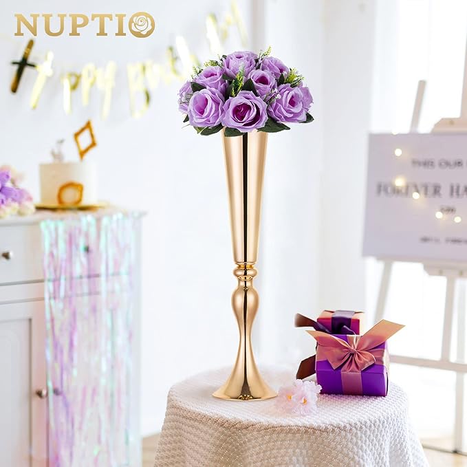 NUPTIO Artificial Flower Centrepieces for Tables - 2 Pcs Lilac Fake Flowers Roses Balls 9.5in Diameter - Silk Faux Rose Arrangement for Wedding Party Centerpiece Table Decor