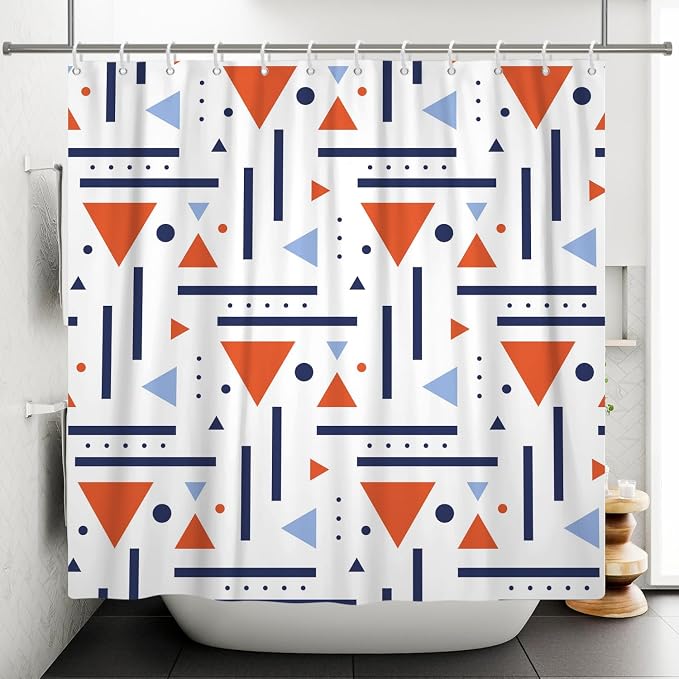Abstract Geometric Shower Curtain Colorful Geometric Abstract Boho Orange Triangle, Modern Minimalist Boho Art Bathroom Decor Waterproof Fabric Bath Curtain 72x78 inch