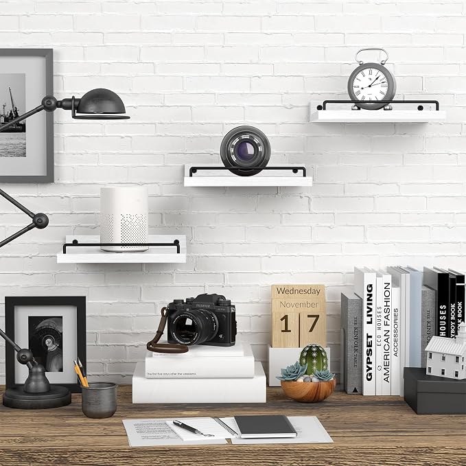 RYOFOBETTO Small Floating Shelf, 6X9 Inches Farmhouse Wall Shelves for Living Room, Bedroom, Picture Frames, Plants, Kitchen, Set of 3 (White and Black)