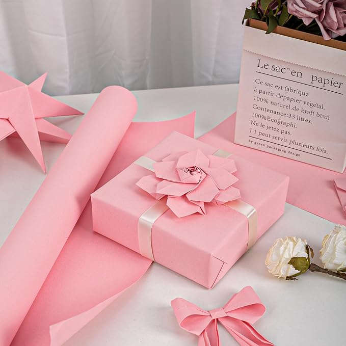 Retrify Pink Kraft Paper Roll 17 Inches x 32.8 Feet - Solid Color Gift Wrapping Paper for All Occasion Wedding, Bridal Shower, Mother's Day, Valentine's Day, Table Runner, Wrapping Bouquet Flower