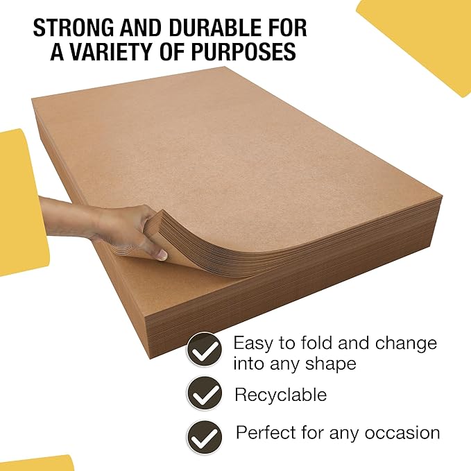Crown Display Kraft Paper Sheets - 20 x 30 in. - 240 Sheets of Brown Wrapping Paper – Heavy Duty Craft Paper for Shipping - Light Brown Construction Paper - 80 GSM - 1000 Square feet