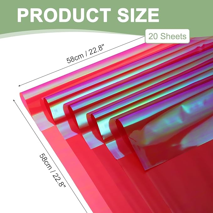 PATIKIL 22.8 x 22.8 Inch Flower Wrapping Paper, 20 Pcs Iridescent Double Sided Plastic Bouquet Packaging Waterproof Florist Supplies DIY Crafts Gift Packaging Gift Box Wedding, Dark Red