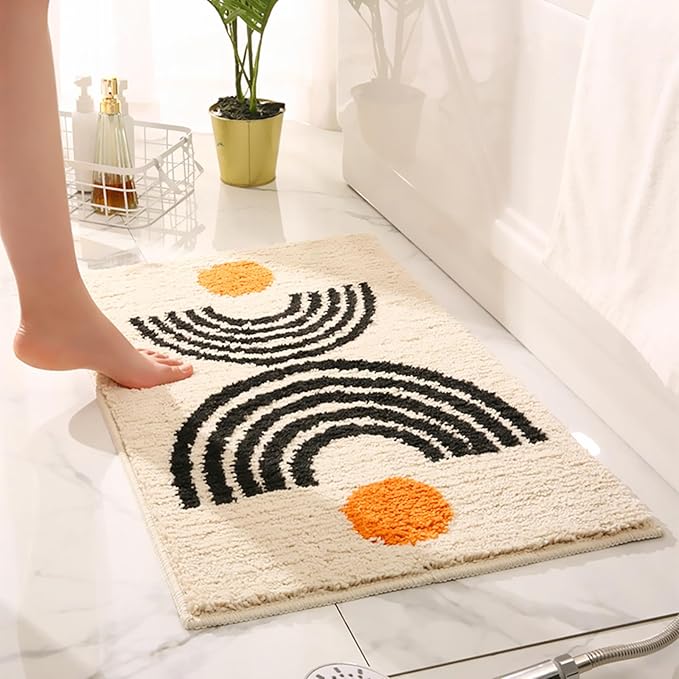 UKELER Cute Bohemian Bathroom Rug Washable Boho Home Decor Floor Mat Non-Slip Fluffy Throw Rugs for Bathroom Sink Bedroom Kitchen, Indoor Rug, Beige, 31''×20''