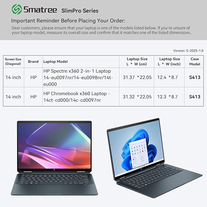 Smatree SlimPro Laptop Sleeve Case for 14 inch HP Spectre x360 2-in-1, for 14 inch HP Chromebook x360, Laptop Case with Swift-access Accessory Pocket, Patented Super-Corner Design, Light Grey (S413LG)