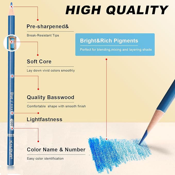 KALOUR Premium Colored Pencils,Set of 120 Colors,Artists Soft Core with Vibrant Color,Ideal for Drawing Sketching Shading,Coloring Pencils for Adults Beginners