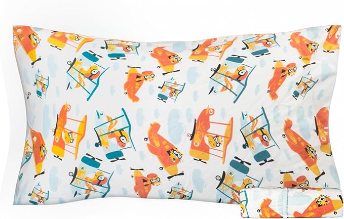 Salt Earth 100% Cotton 210TC Kids Bedsheet, Twin Fitted Sheet, Toddler Bed, 2 Piece Bedding Set 1 Fitted Sheet & 1 Pillowcase, Themed Toddler Bed Sheets, Cute Sheets for Kids Bed(Helicopter)