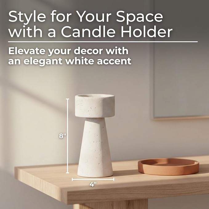 Decorative Candle Holder for Home Decor – Pillar & Taper Centerpiece, Modern Ceramic Table Accent for Living Room or Dining Display, Candle Holder for Stylish Tabletop Decor – 8", White