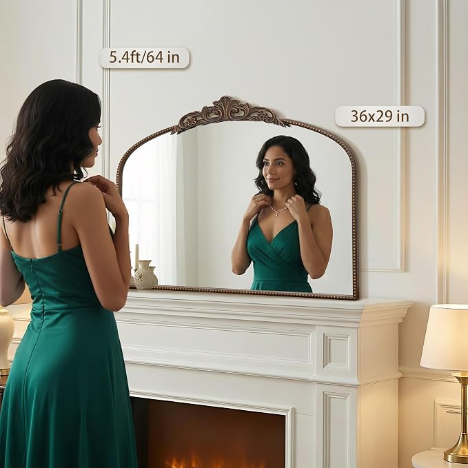 Micasso Bronze Vintage Arched Mirror: 36"x29" French Baroque Antique Wall Mounted Mirror - Traditional Ornate Decorative for Mantle/Fireplace/Living Room/Bedroom/Entryway/Hallway/Wall Decor
