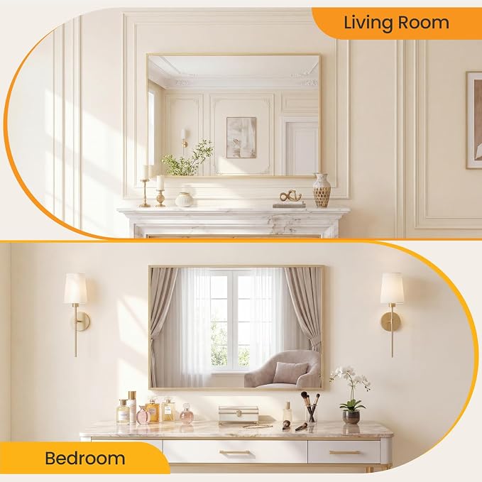 Sweetcrispy Bathroom Mirror for Over Sink, 30" x 40" Rectangle Wall Mount Mirrors with Metal Frame, Modern Vanity Mirror with Tempered Glass, for Home Decor, Anti-Rust, Gold