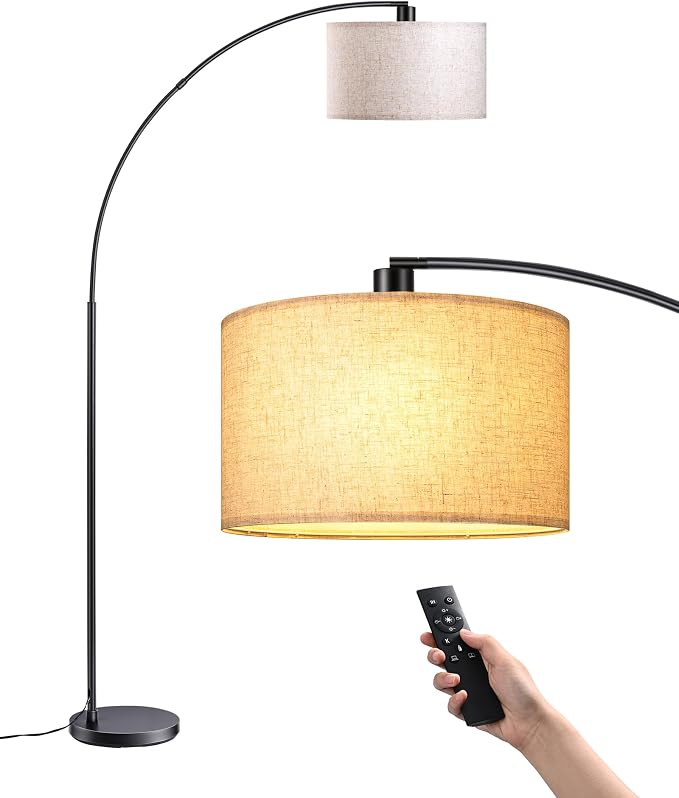 EDISHINE 78.3″ Modern Arc Floor Lamp with Remote, Tall Black Standing Lamp with Stepless Dimmable Bulb & 5 Color Temperature, Curved Mid Century Floor Lamps for Living Room, Bedroom, Nursey