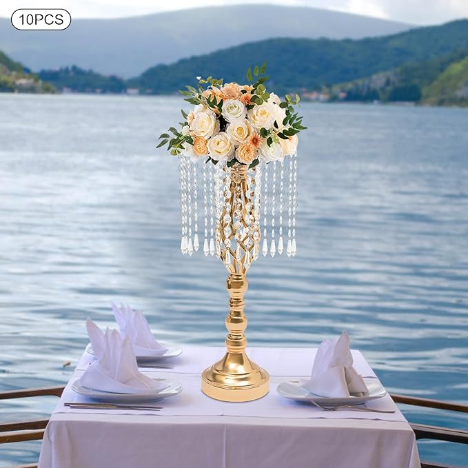 Vase | Bud Vases |10PCS Gold Crystal Flower Stands | Elegant Centerpiece for Weddings & Events | for Wedding Table Centerpieces, Aisle Guides, Party Decorations (Gold)