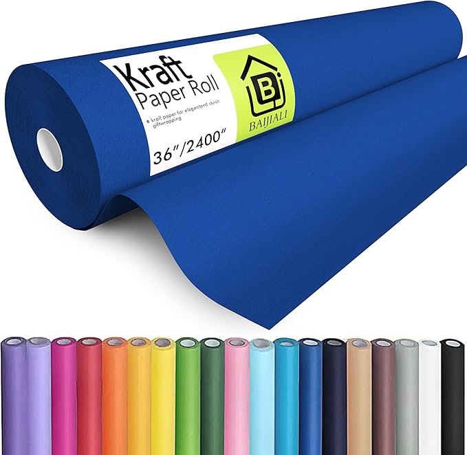 BAIJIALI 36" x 2,400" (200') Kraft Paper Roll for Craft Bulletin Board Paper Art Table Covering Crafting Gift Wrapping Bouquet Packing Parcel (Blue, 36" x200')