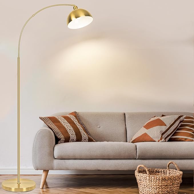 VenzBlomia 【Upgraded】 Arc Floor Lamps for Living Room - Stepless Dimmable Gold Tall Lamp with Remote Control & Color Temperature 9W LED Bulb, Over Couch Arched Reading Standing Lamp for Bedroom Brass
