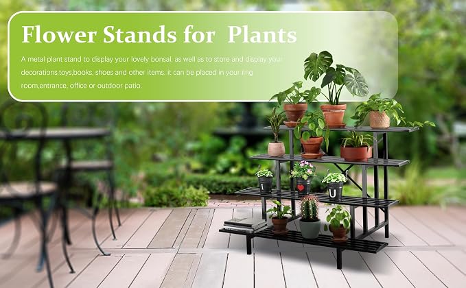 Zhongma 4 Tier Sturdy Metal Plant Stand, L45.67 x W34.65 x H35.83 inch, Heavy Duty Plant Holder for Home Indoor and Outdoor, 880 LBS Capacity & Heavy Duty Construction