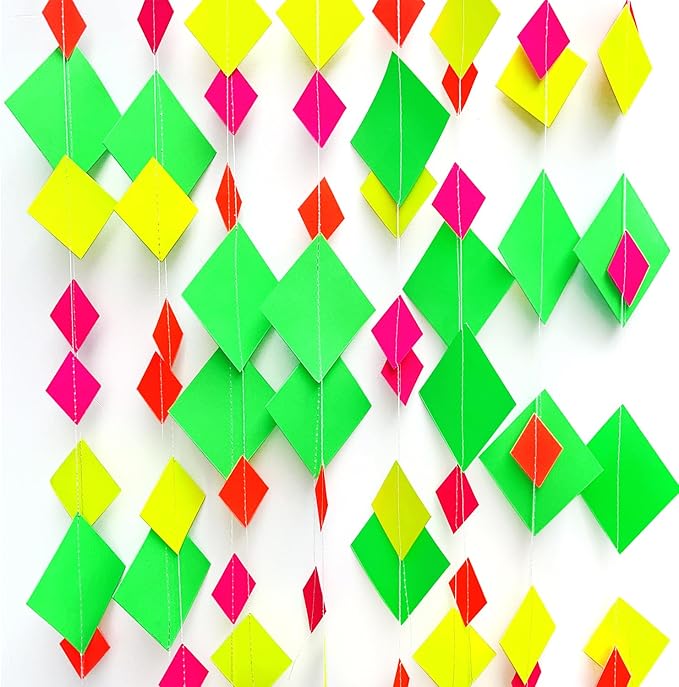 110feet Neon Paper Garland Neon Streamers Hollowed Star Black Light Neon Decorations Glow Party UV Reactive Neon Party Favors Glow in The Dark Party Supplies for Party Wedding Birthday Garlands