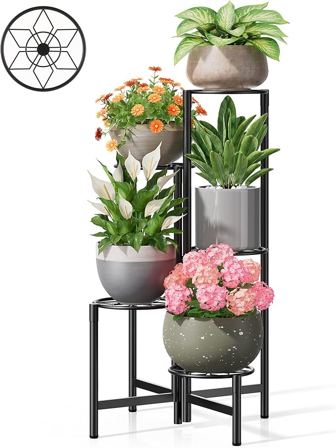 Plant Stand 5 Tier Indoor Metal Flower Shelf for Multiple Plants Corner Tall Flower Holders for Patio Garden Living Room Balcony Bedroom Black Diamond