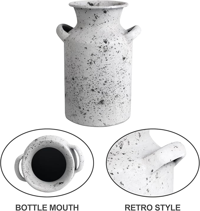 Rustic Vintage Metal Flower Vase for Decor Milk Jug Small Vases for Flowers Kitchen Decorations, Cylindrical,Perfect for Kitchen, Dining Room, Living Room,Housewarming Gift,White