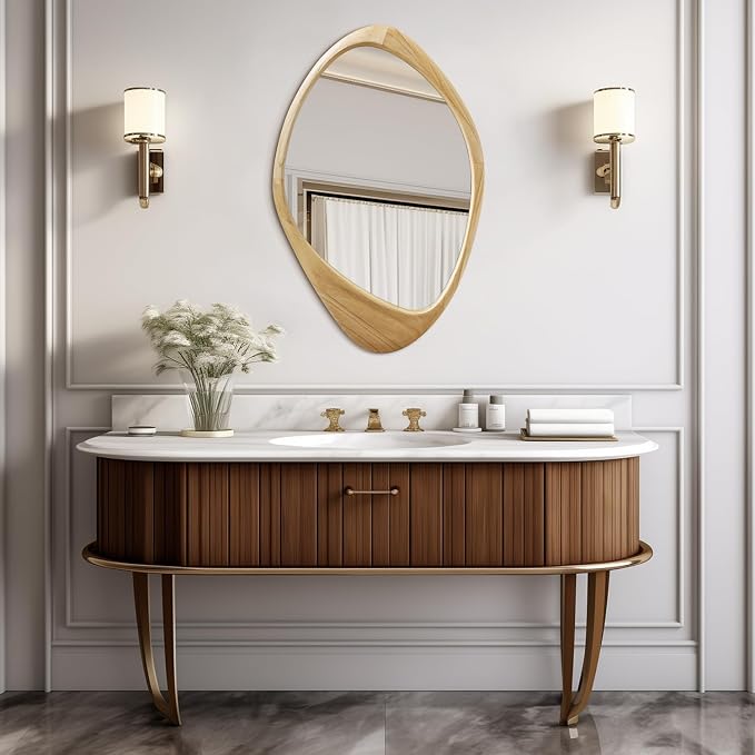 AAZZKANG Large Wall Mirror with Irregular Wood Framed 24"x16" Decorative Asymmetrical Hanging Mirrors for Bathroom Bedroom Living Room Entryway