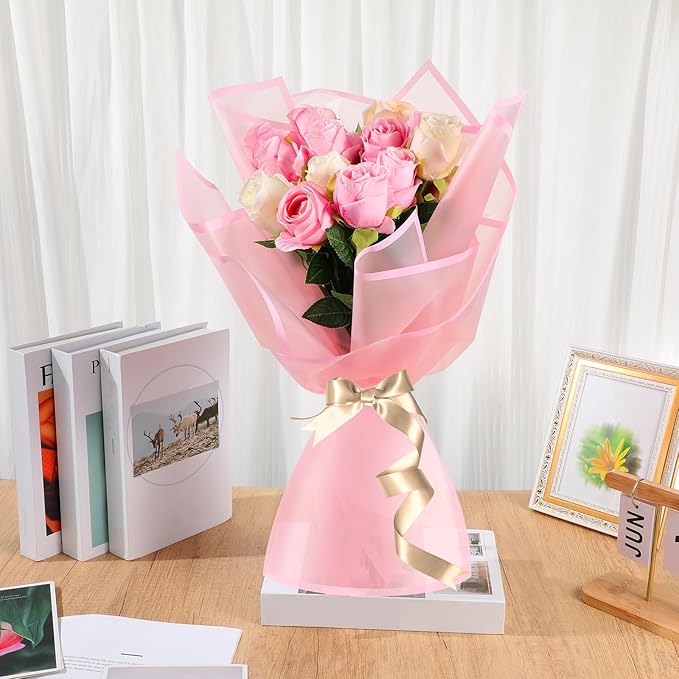 Ctosree 240 Sheets Flower Wrapping Paper, 22.8 x 22.8 Inch Waterproof Florist Floral Korean Flower Bouquet Wrapping Paper for Wedding Birthday DIY Gift Packaging Bouquet(Pastel Pink)