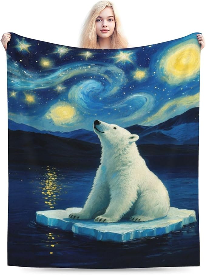 Polar Bear Blanket Cute White Bear Throw Blanket Soft Cozy Fleece Fuzzy Stuffed Plush Flannel Gifts for Girls Women Boys Kids Adults 40''x50''