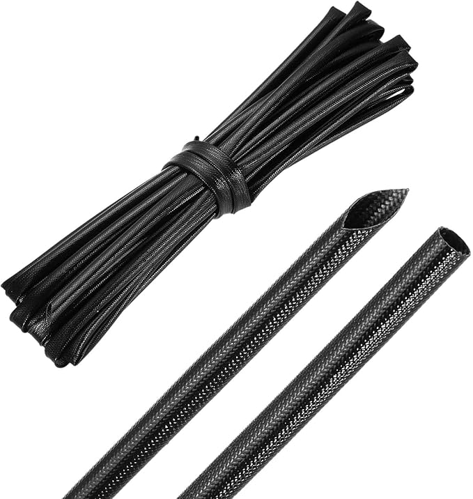 MECCANIXITY 20ft Braided Cable Sleeve, 5/32" ID 200C High Temperature 1500V Fiberglass Wire Insulation Cord Protector Organizer Wires Management for Motor Engine Fuel Line, Black