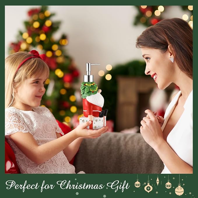 Luxspire Christmas Soap Dispenser, Resin Hand Soap Bottle and Lotion Dispenser Rustproof Refillable, Christmas Santa Decor No Leak for Kitchen Shower Bathroom Countertop, 350ml