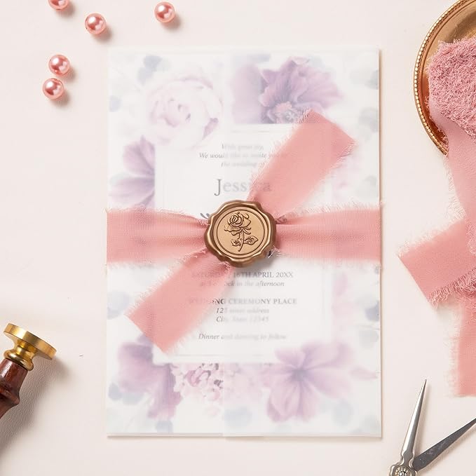 DORIS HOME Dusty Rose Chiffon Ribbon for Flower Bouquet, 1" x21Yd Fabric Ribbon for Gift Wrapping, Handmade Frayed Ribbon for Wedding Invitations/Christmas Decorations