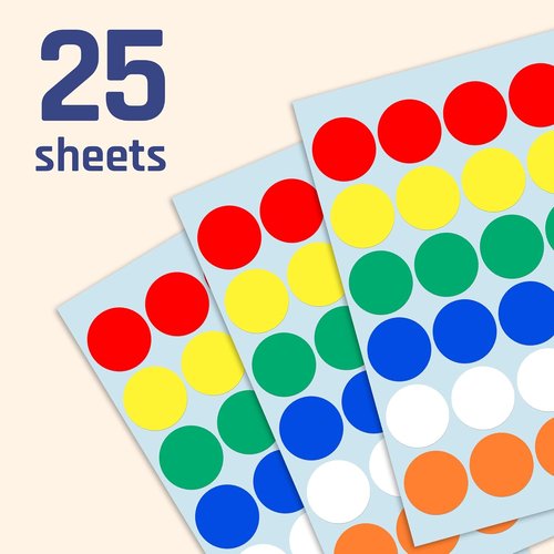 Colored Dot Stickers Labels by Skiennix - 600 Pack of 1-Inch Round Stickers in 6 Vibrant Colors