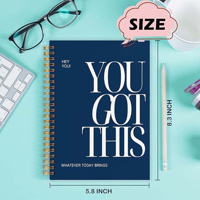 Yhtrg You Got This Inspirational Notebooks Journal, Motivational Spiral Journal Notebook for Women, Dark Blue Motivational Positive Notebooks for Office School Supplies, 5.5x8.3 Inch