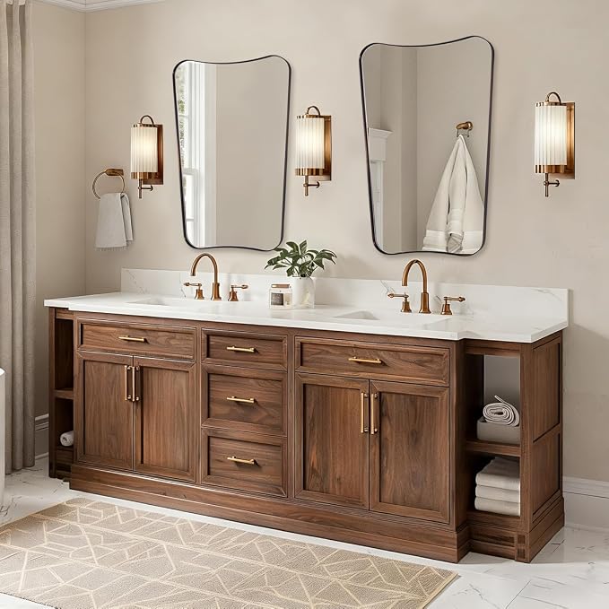 ANDY STAR Brushed Bronze Asymmetrical Mirror, 24"x36" Bathroom Mirror with Premium Stainless Steel Thin Frame, Antique Butterfly-Inspired Designer Mirror, Ideal for Bathroom, Powder Room, Entryway