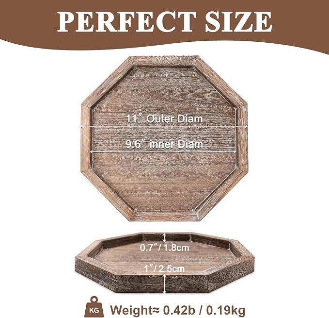 Rustic Candle Holder Plate Boho Wooden Decorative Trays for Coffee Table Farmhouse Kitchen Counter Home Decor Living Room Small Wood Serving Tray for Dining Table Centerpiece Bathroom Vanity Trays