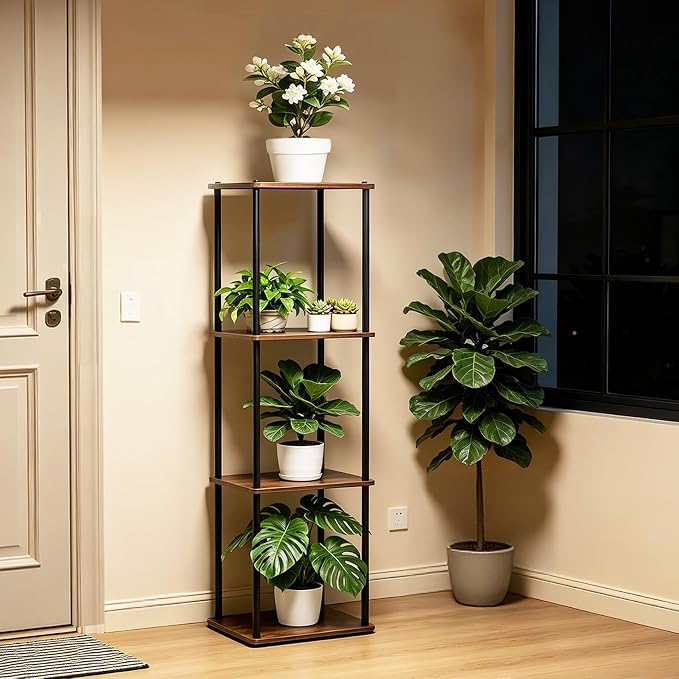Vigordream Plant Stand Indoor Outdoor Tier Metal Plant Shelf Tall Pedestal Stand Flower Pot Stands Multiple Planter Support Rack for Corner Living Room, Balcony, Garden Patio (Retro Brown, 47.4INCH)