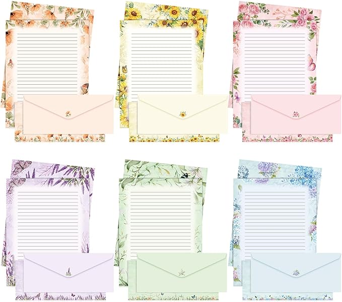 Funrous 90 Pcs Stationary Paper and Envelopes Set, Christmas 60 Sheets Floral Letter Paper and 30 Envelopes, 8.5 x 11 Inch Lined Writing Sheet for Wedding Religious Xmas Party Invitation Gift Decor
