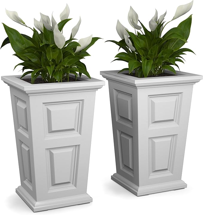 Mayne Wyndham 24-Inch Tall Planter, 2-Pack – Self-Watering, Weather-Resistant Planter for Flowers – Durable Indoor/Outdoor Design for Patio, Porch, or Entryway