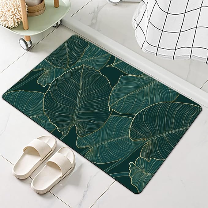Diatomaceous Earth Bath Mat,The Leaves Non-Slip Volume Super Absorbent Fast Drying for Bathroom Kitchen Door mat,Eco-Friendly Easy to Clean 20×31Inch (50 * 80cm)