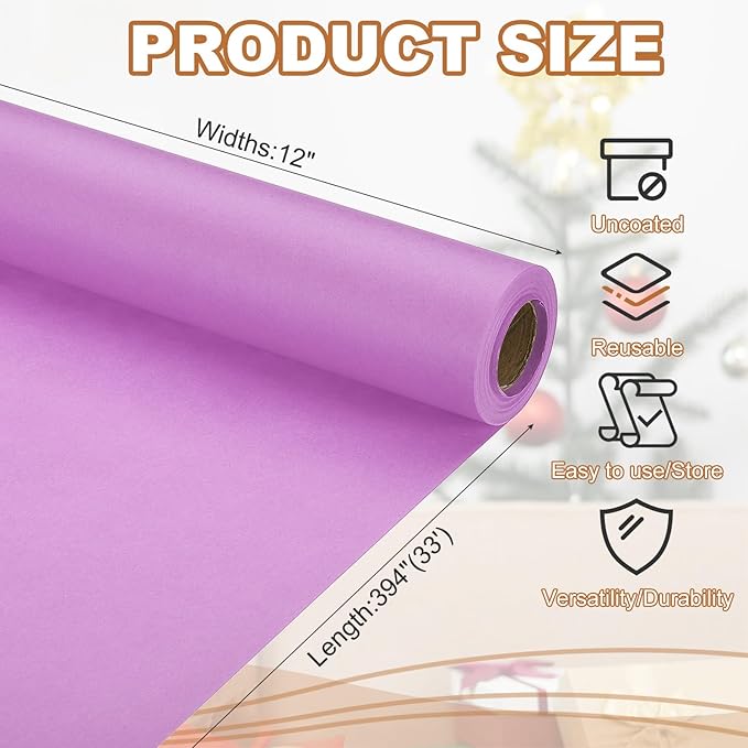 PATIKIL Wrapping Paper, 12" x 394"(33') 70 GSM Craft Paper Roll Kraft Packing Paper for Poster Bulletin Board, Gift Wrapping, Light Pink