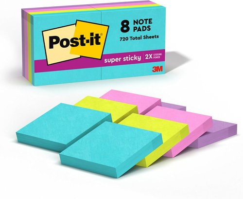 Post-it Super Sticky Notes - 8 Pads of 1.875 x 1.875 in. | Supernova Neons Collection - 2X Sticking Power