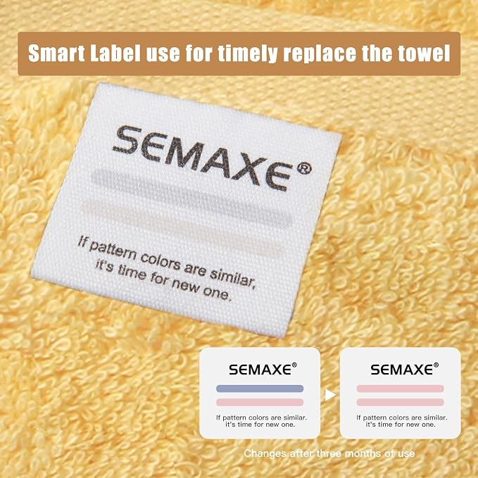 SEMAXE Bath Towel Set, 18 Piece Towel Set for Bathroom, Large Value Pack, Quick Dry Cotton Towels with Hanging Loops, Easy Care, Yellow & Gray