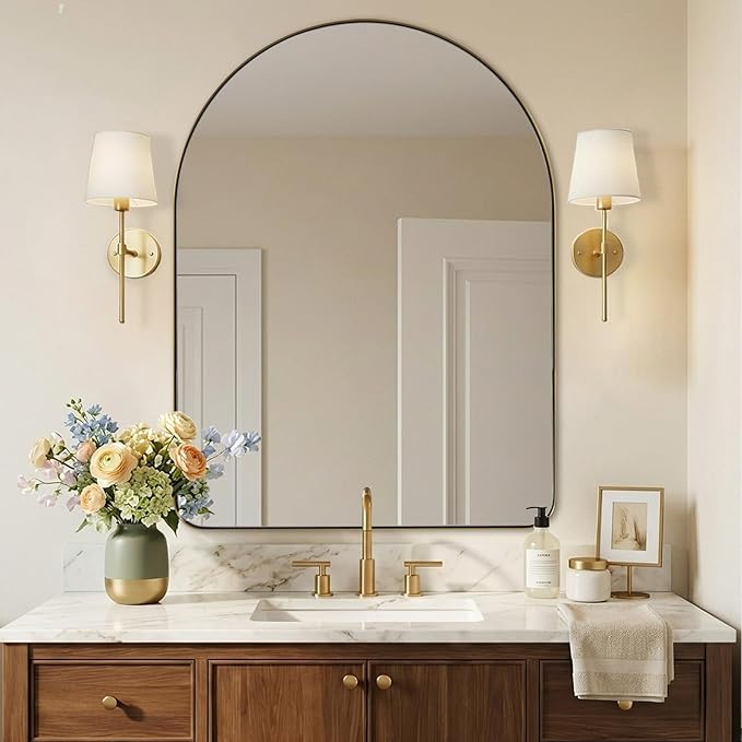 ANDY STAR 30x40 Inch Gold Bathroom Mirror, Arch Top Design Stainless Steel Mteal Frame, Brass Arch Mirrors for Wall Ideal for Bathroom, Entry, Living Room
