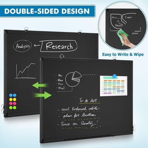 Magnetic Chalkboard - Double-Sided Dry Erase Board | 24”x18” Black Framed for Home, School & Office