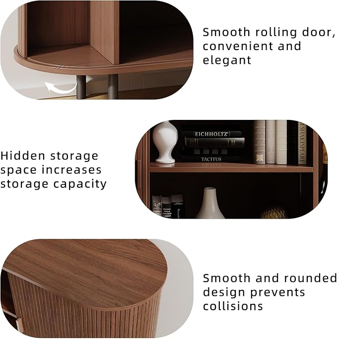 Buffet Sideboard Cabinet with Storage, 55" Fluted Cabinet with Sliding Door & Adjustable Shelf, Modern Accent Coffee Bar Console Table for Kitchen, Entryway, Walnut