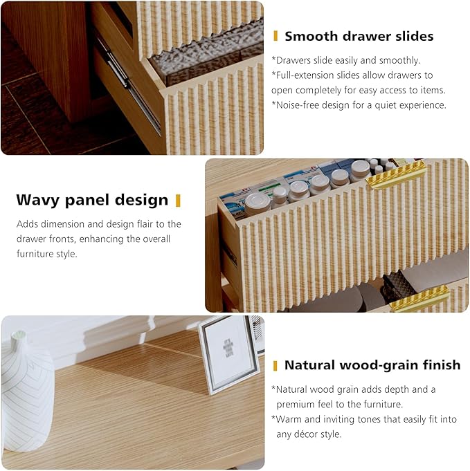 55.12" Modern Chest of Drawer, 6 Deep Drawers,Clothes Organizer,Large Storage Cabinet for Living Room, Bedroom,Dresser TV Stand, Wood Drawer Organizer for Living Room, Hallway, Lumber