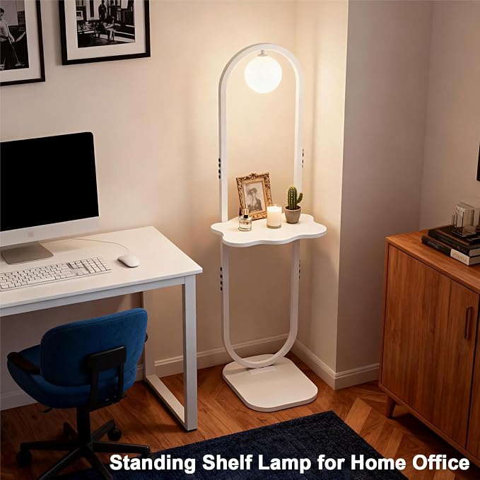 Lightdot 47-Inch Arch Floor Lamp, Modern Standing Lamp with Table, White Metal Frame with Globe Shade, Living Room Bedroom Lighting, G9 LED Bulb Included for Sofa Beside/Corner Decor