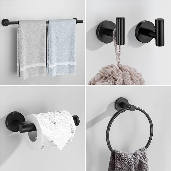 Matte Black Towel Bar Set 10 Pieces Bathroom Hardware Accessories Set Towel Rack Set for Bathroom SUS304 Stainless Steel Toilet Paper Holder Wall Mounted, 23.6 Inch