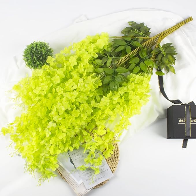 12 Pack Artificial Flowers Silk Wisteria Vine Ratta Hanging Flower (Green)
