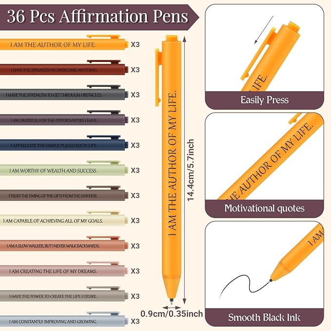 Kosiz 72 Pcs/36 Set Positive Affirmation Gifts Gratitude Spiral Notebooks with Pens Motivational Encouragement Notepads Daily Affirmations Journal for Women Valentine Galentine Gifts (Simple)