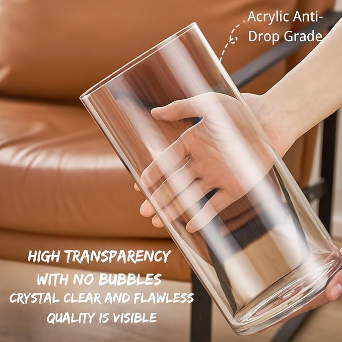 Clear Acrylic Decorative Vase for Flower Arrangements, Break-Resistant Tall Cylinder Vase for Wedding Centerpieces, Unbreakable Modern Plastic Vase for Home Decor